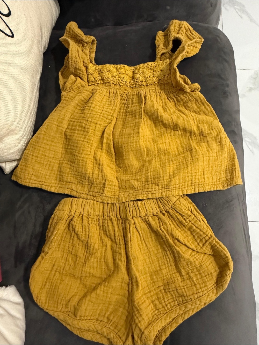 Mustard Yellow Girls' Cotton Gauze Shorts - Unbranded